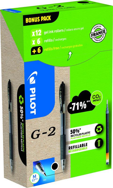 Pilot Greenpack G-207 Retractable Gel Rollerball Pen 0.7Mm Tip 0.39Mm Line Black WLT556176