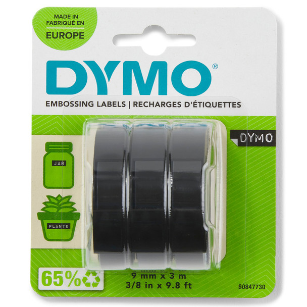 Dymo Embossing Tape 9Mmx3m Black Pack 3 S0847730 S0847730