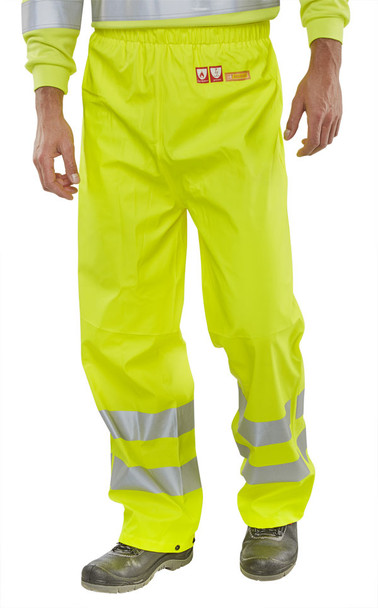 Beeswift Fire Retardant Hi-Vis Anti-Static Overtrousers Saturn Yellow Size 4XL CFRLR52SYXXXXL