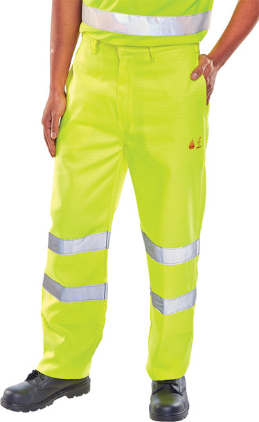 Beeswift Tesla Fire Retardant Hi-Vis Anti-Static Trousers Saturn Yellow Size 34T CFRASTETSY34T