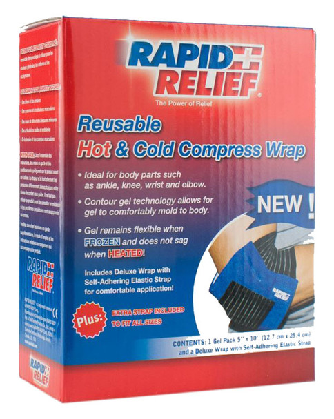 Rapid Relief Universal Reusable Hot/Cold Compress Wrap 5"X 10" Blue Size 10" RA11250