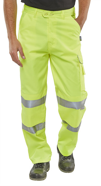 Beeswift Hi-Vis Poly Cotton Trousers Saturn Yellow Size 46S PCTENSY46S