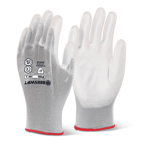 Beeswift Pu Coated Gloves White Size L PUGWL