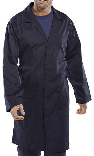Beeswift Poly Cotton Warehouse Coat Navy Blue Size 48 PCWCN48