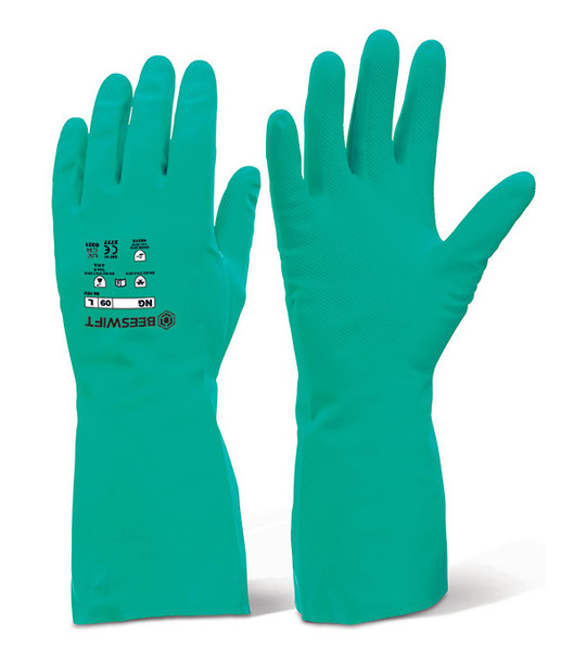 Beeswift Nitrile Rubber Chemical Gloves Green Size M NCGM
