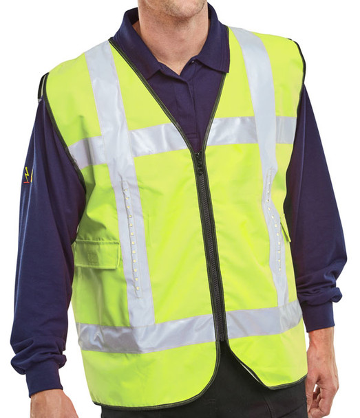 Light Vest Hi-Vis Led Light Up Basic Vest With Pockets Saturn Yellow Size L/XL LVSBFLPSY025