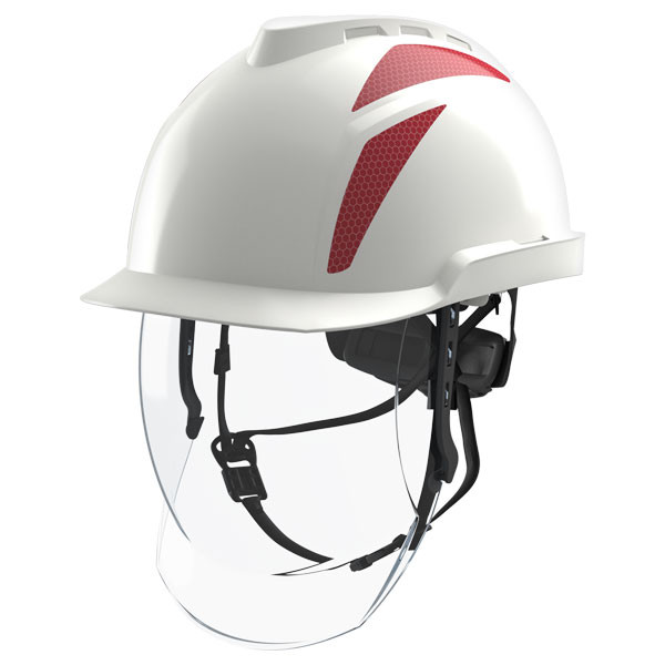Msa V-Gard 950 Electrician Safety Helmet With Face Shield White/Red MSAGVF1A-80AWRE