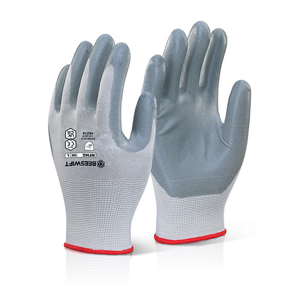 Beeswift Nitrile Foam Nylon Gloves Grey Size 9 NFNG09