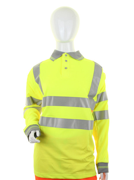 Beeswift Ladies Hi-Vis Long Sleeve Polo Shirt Saturn Yellow Size L LPK22SYL