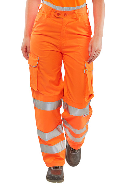 Beeswift Ladies Hi-Vis Rail Spec Trousers Orange Size 34 LRST34
