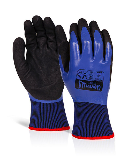 Glovezilla Waterproof Thermal Nitrile Gloves Blue Size S GZ107BNS