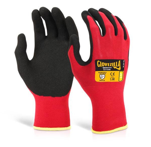 Beeswift Glovezilla Nitrile Nylon Gloves Red Size S GZ103RES