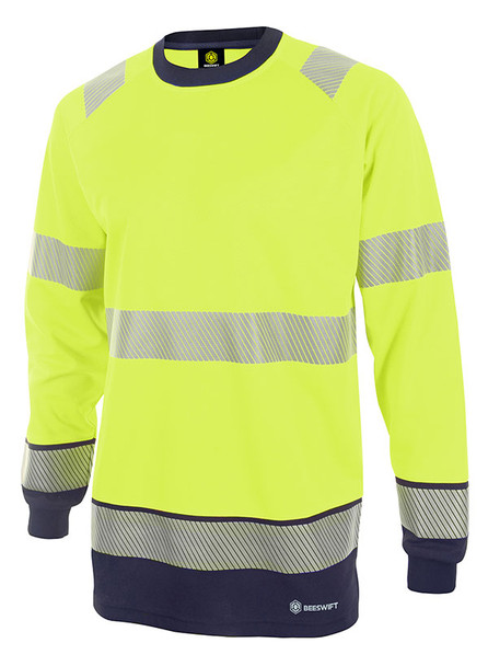 Beeswift Deltic Hi-Vis Two-Tone Long Sleeve T-Shirt Saturn Yellow / Navy Size XX HVTT005SYNXXL