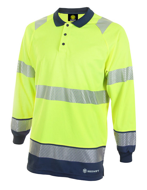 Beeswift Deltic Hi-Vis Two Tone Long Sleeve Polo Shirt Saturn Yellow/Navy L HVTT015SYNL