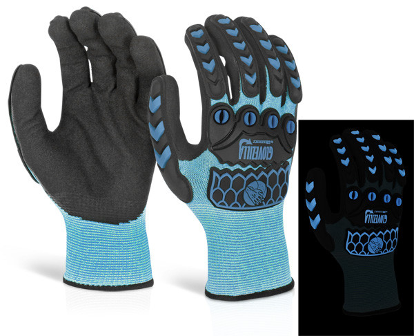 Beeswift Glovezilla Glow In The Dark Foam Nitrile Coated Gloves Blue Size XXL GZ66BXXL