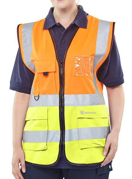 Beeswift Hi-Vis Two Tone Executive Id Vest Orange / Saturn Yellow Size XS HVWC2TORSYXS