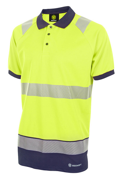 Beeswift Deltic Hi-Vis Two Tone Short Sleeve Polo Shirt Saturn Yellow/Navy S HVTT010SYNS