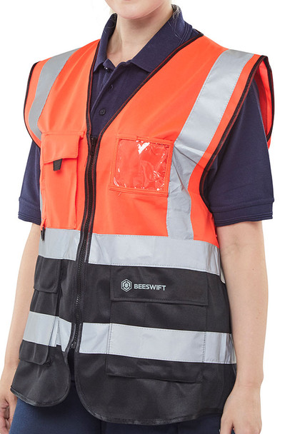 Beeswift Hi-Vis Two Tone Executive Id Vest Red/Black Size XS HVWCTTREBLXS