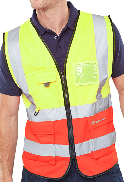 Beeswift Hi-Vis Two Tone Executive Id Vest Saturnyellow/Red Size XS HVWCTTSYREXS
