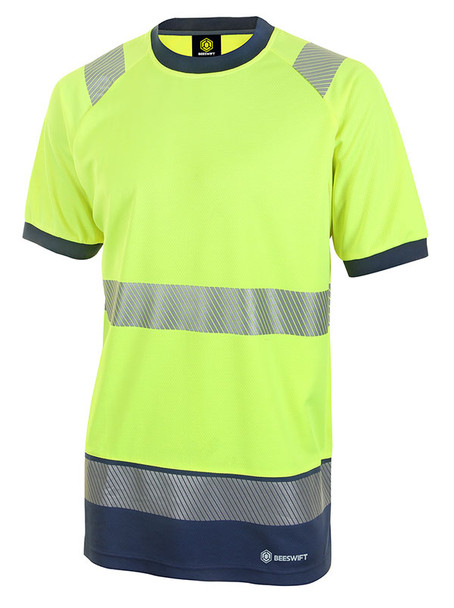 Beeswift Deltic Hi-Vis Two-Tone Short Sleeve T-Shirt Saturn Yellow / Navy Size L HVTT001SYNL