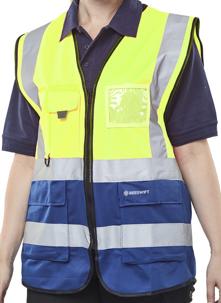 Beeswift Hi-Vis Two Tone Executive Id Vest Saturn Yellow / Navy Size XXL HVWCTTSYNXXL