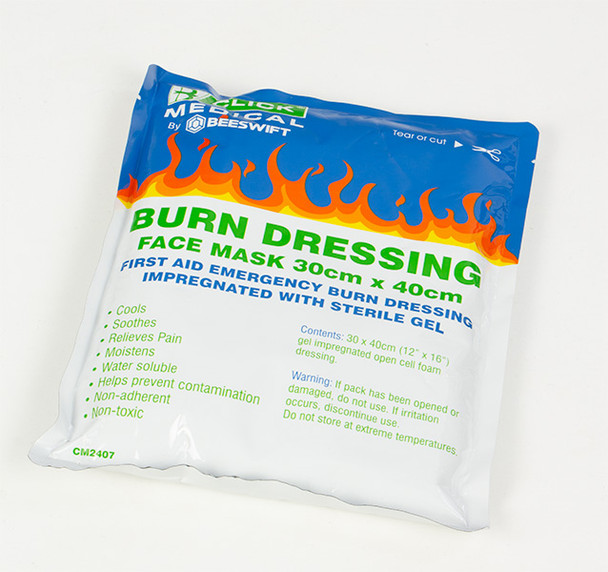 Click Medical Emergency Face Mask Burn Gel Dressing 30 X 40Cm White/Blue Size 30 CM2407