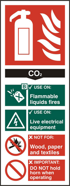 Beeswift Fire Extinguisher Co2 Sign Rigid Pvc White Size 82X202MM BSS12311N