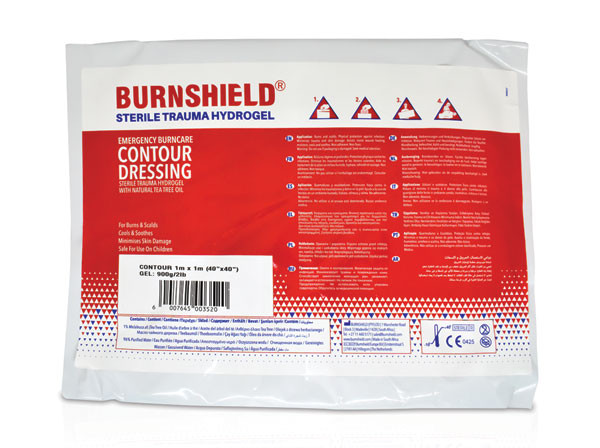 Burnshield Sterile Trauma Hydrogel Contour Burn Dressing 1M X 1M White/Red Size CM2336