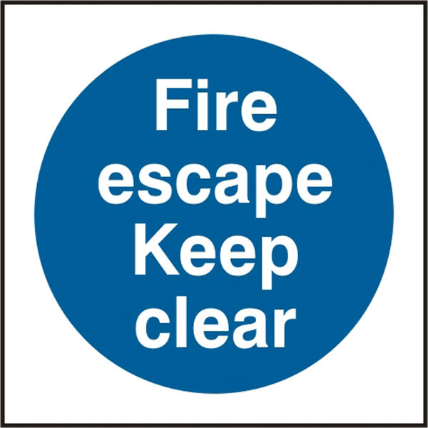 Fire Escape Keep Clear Sign White/Blue Size 150X150MM BSS11350N