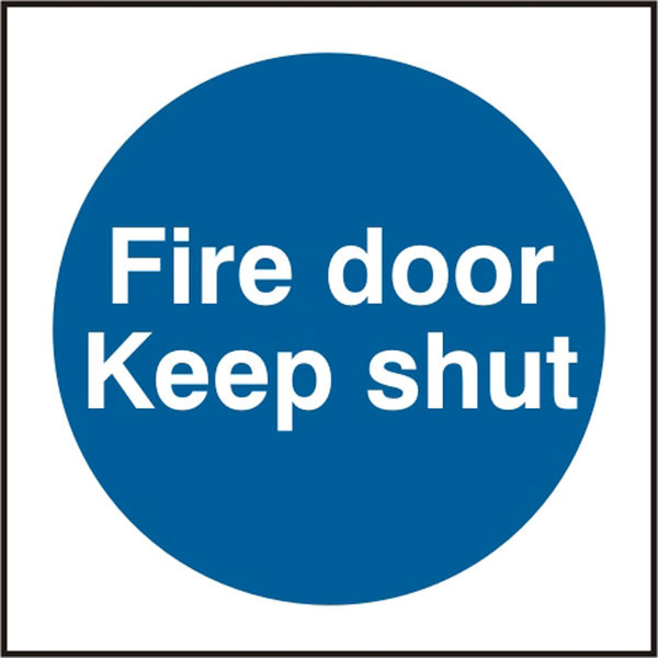 Fire Door Keep Shut Sign White/Blue Size 100X100MM BSS11324N