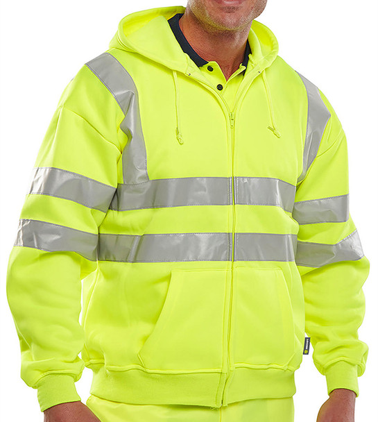 Beeswift Essential Hi-Vis Zipped Hoodie Saturn Yellow Size S BSHSSENSYS