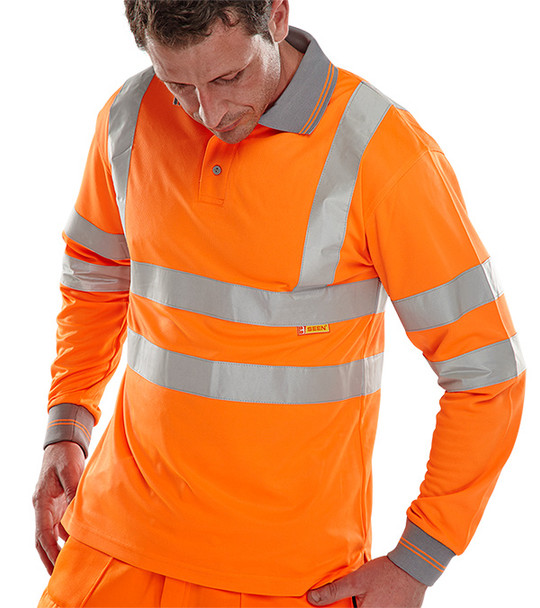 Beeswift Long Sleeve Hi-Vis Polo Shirt Orange Size XL BPKSLSENORXL
