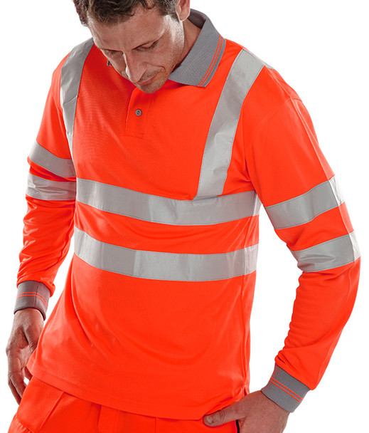 Beeswift Long Sleeve Hi-Vis Polo Shirt Red Size S BPKSLSENRES
