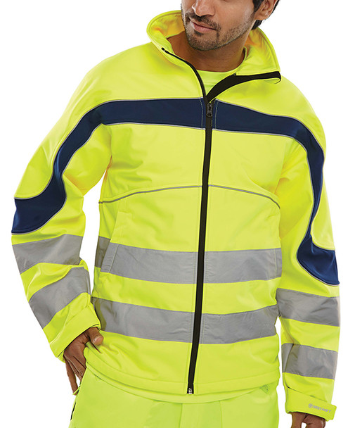 Beeswift Eton Hi-Vis Soft Shell Jacket Saturn Yellow / Navy Size S ET40SYS