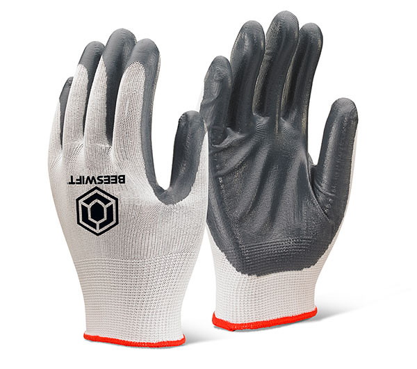 Beeswift Nitrile m Coated Polyester Gloves Grey Size S EC7NGYS
