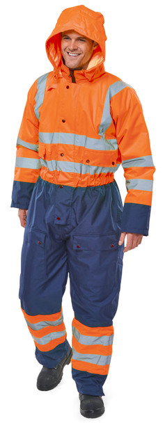Beeswift Thermal Two-Tone Hi-Vis Waterproof Overall Orange / Navy Size S BD900ORNS