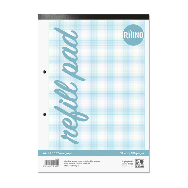 Rhino A4 Graph Pad 100 Page 20Mm 2:10:20 Graph Ruling And Plain Reverse Pages Pa HAG2-6