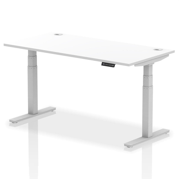 Dynamic Air 1600 X 800Mm Height Adjustable Desk White Top Cable Ports Silver Leg HA01091