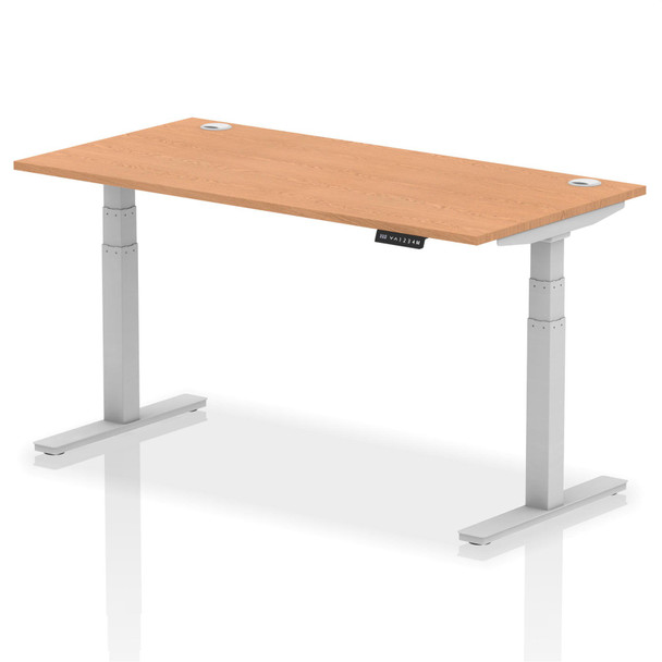 Dynamic Air 1600 X 800Mm Height Adjustable Desk Oak Top Cable Ports Silver Leg H HA01099