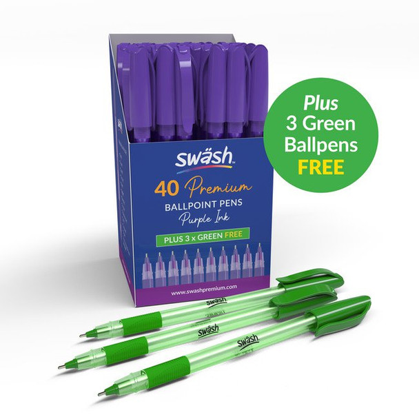 Swash Premium Triangular Medium Tip Ballpoint Pens Purple Plus 3 Free Green Ball BBT40PUR