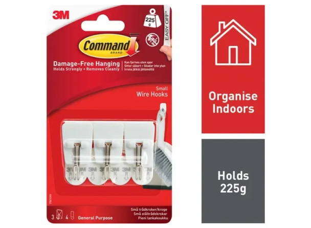 3M Command Small Wire Hooks With Command Adhesive Strips White Pack 3 - 71001177 7100117747