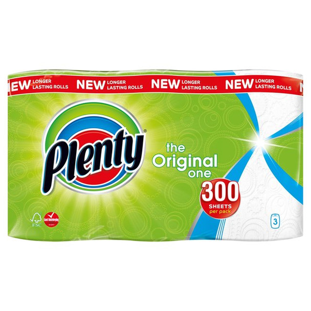 Plenty The Original One Kitchen Roll White 100 Sheets Pack 3 1105190 1105190