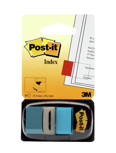 Post-It Index Medium Flags In A Plastic Dispenser 25Mm Bright Blue 1 Pack 50 Tab 7000144930