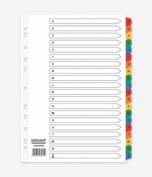 Valuex Index A-Z A4 Card White With Coloured Mylar Tabs 80022DENT