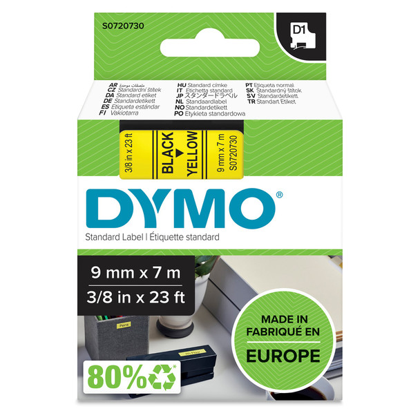 Dymo D1 Label Tape 9Mmx7m Black On Yellow S0720730