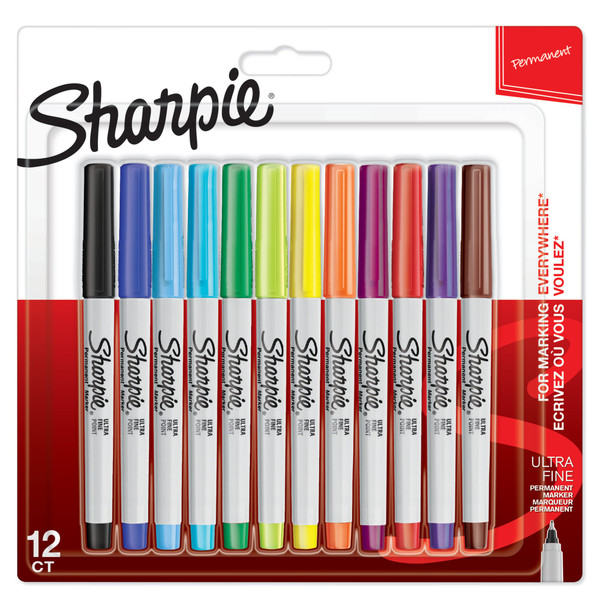 Sharpie Permanent Marker Ultra Fine Tip 0.5Mm Line Assorted Colours Pack 12 2065408