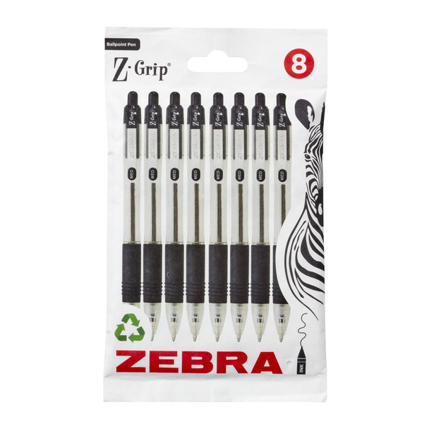 Zebra Z-Grip Retractable Ballpoint Pen 1Mm Tip Black Pack 8 - 02771 02771