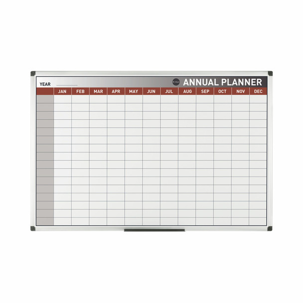 Bi-Office Annual Magnetic Whiteboard Planner Aluminium Frame 900X600mm GA0337170