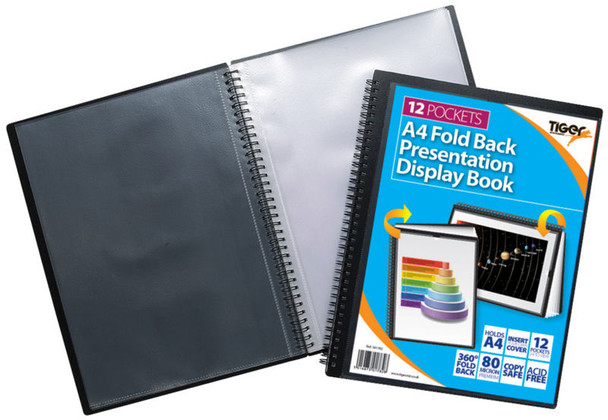 Tiger A4 Fold Back Display Book 12 Pocket Black 301782
