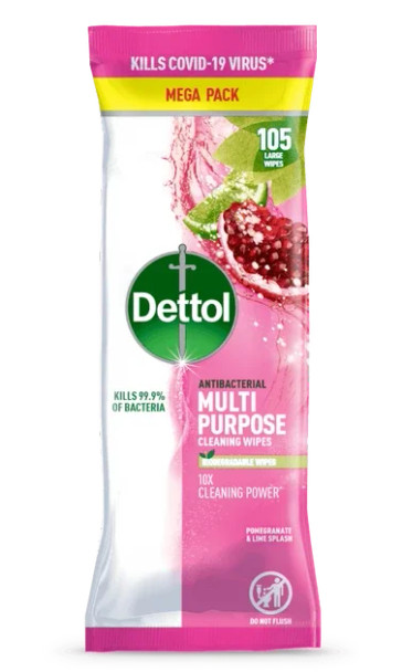 Dettol Multi Purpose Cleaning Wipes Pomegranate Pack 105 - 3244472 3244472